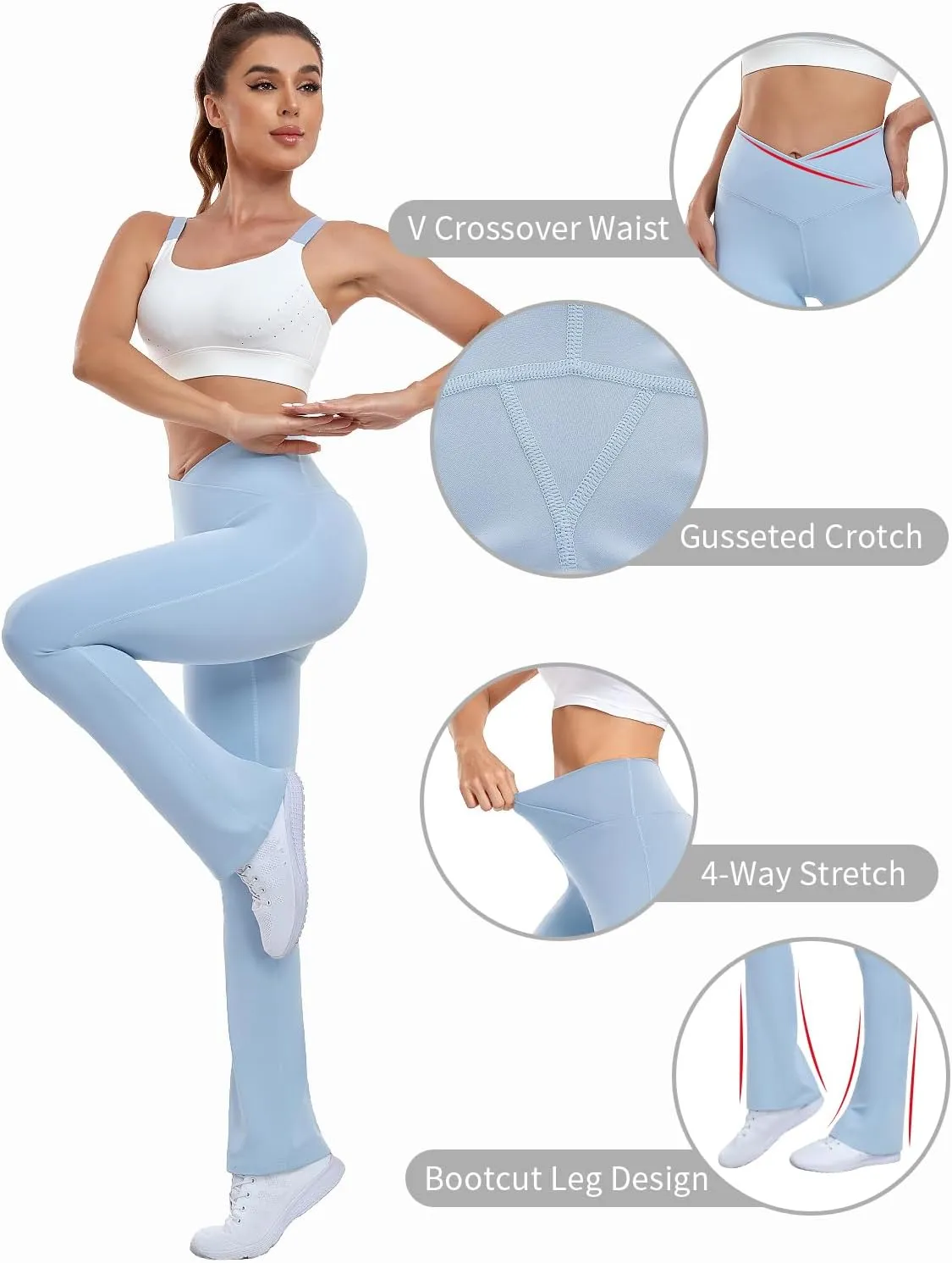 Flare Leggings for Women - High Waisted Crossover Flared Leggings, Bell Bottom Flare Yoga Pants Workout Leggings