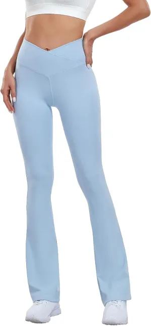 Flare Leggings for Women - High Waisted Crossover Flared Leggings, Bell Bottom Flare Yoga Pants Workout Leggings