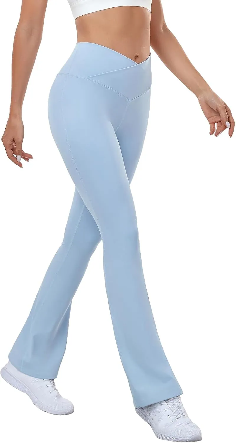 Flare Leggings for Women - High Waisted Crossover Flared Leggings, Bell Bottom Flare Yoga Pants Workout Leggings