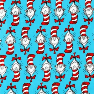FlashPhoenix Quality Sewing Fabric – Dr Seuss Cat in Hat Character Face Blue - Size; 36 x 44 Inches by The Yards