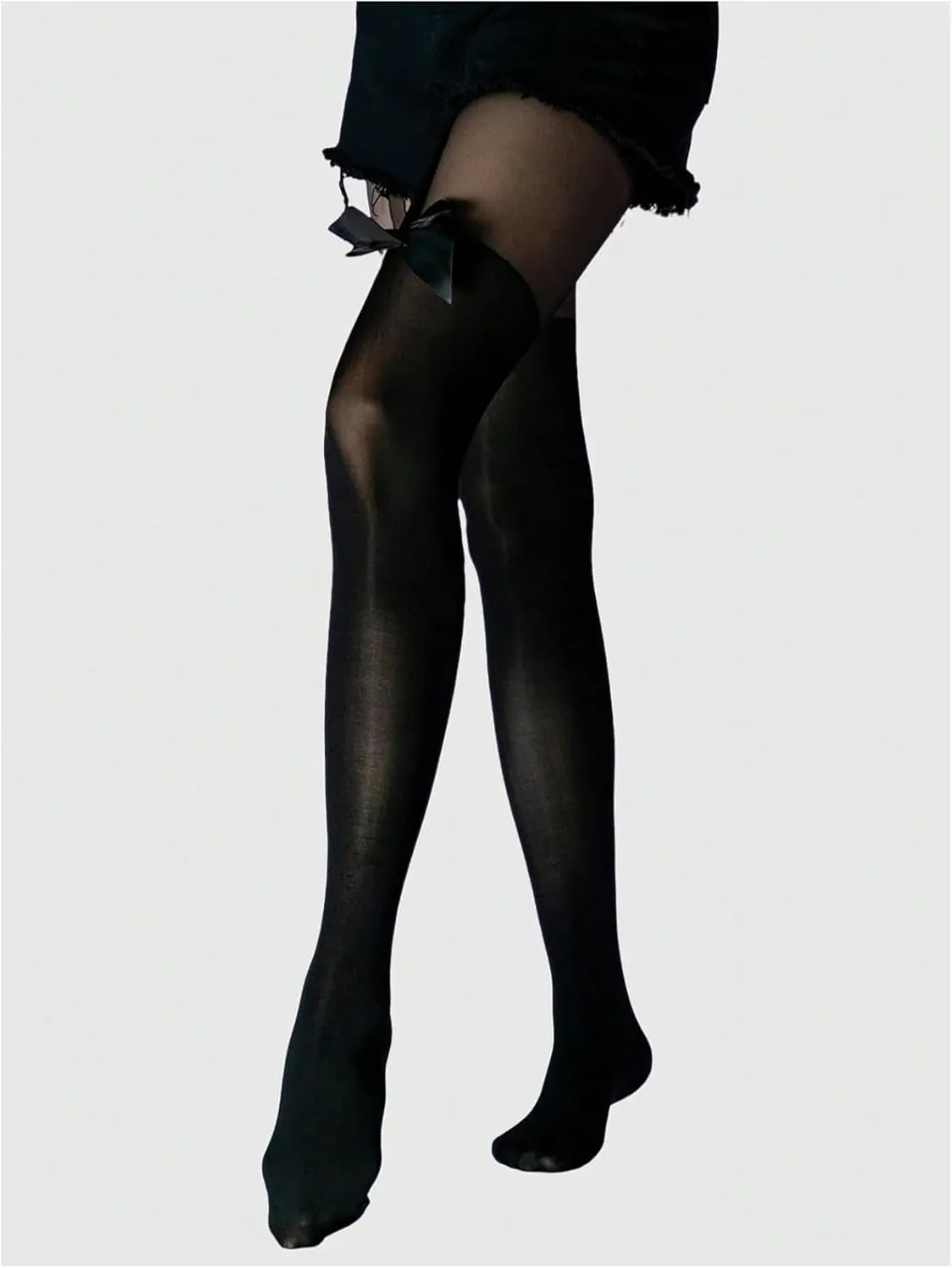 Floerns Women's Bow Mesh Sheer Tights Cute Suspender High Stockings