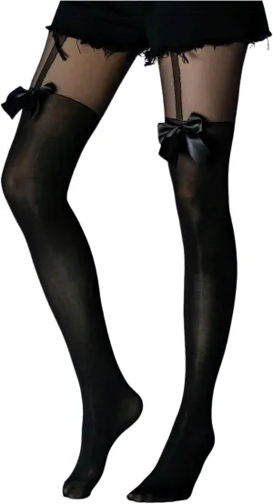 Floerns Women's Bow Mesh Sheer Tights Cute Suspender High Stockings