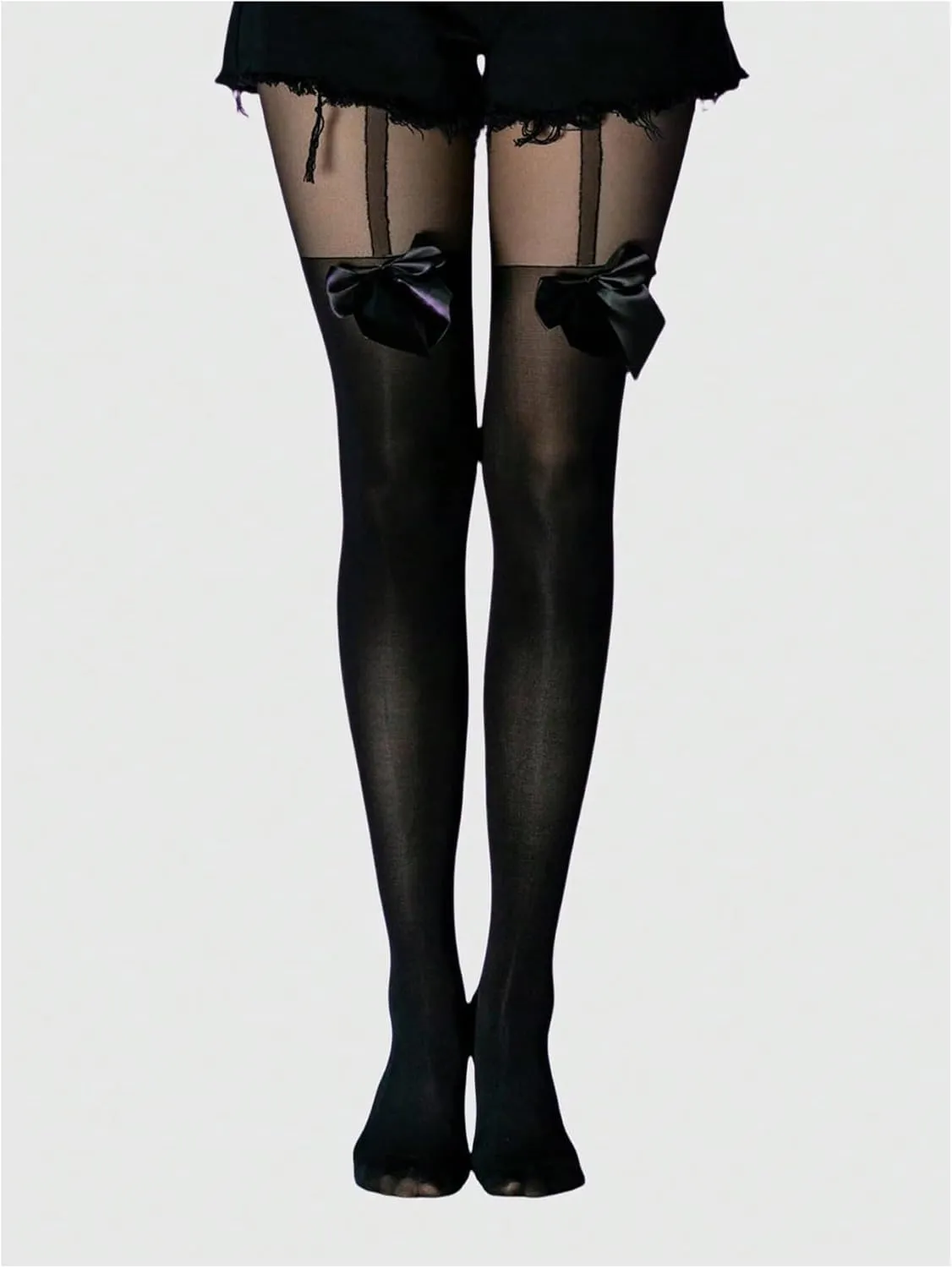 Floerns Women's Bow Mesh Sheer Tights Cute Suspender High Stockings