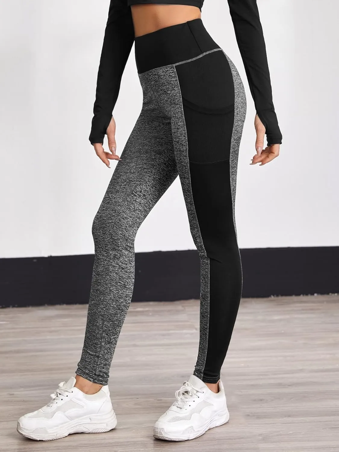Floerns Women's Leopard Mesh High Waisted Tummy Control Squat Leggings with Pocket