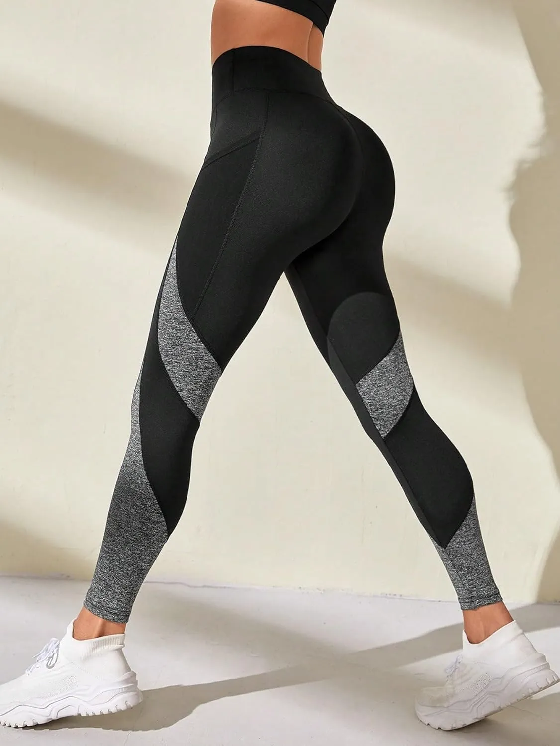 Floerns Women's Leopard Mesh High Waisted Tummy Control Squat Leggings with Pocket