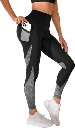 Floerns Women's Leopard Mesh High Waisted Tummy Control Squat Leggings with Pocket