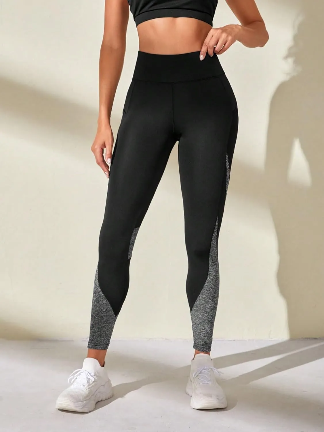 Floerns Women's Leopard Mesh High Waisted Tummy Control Squat Leggings with Pocket
