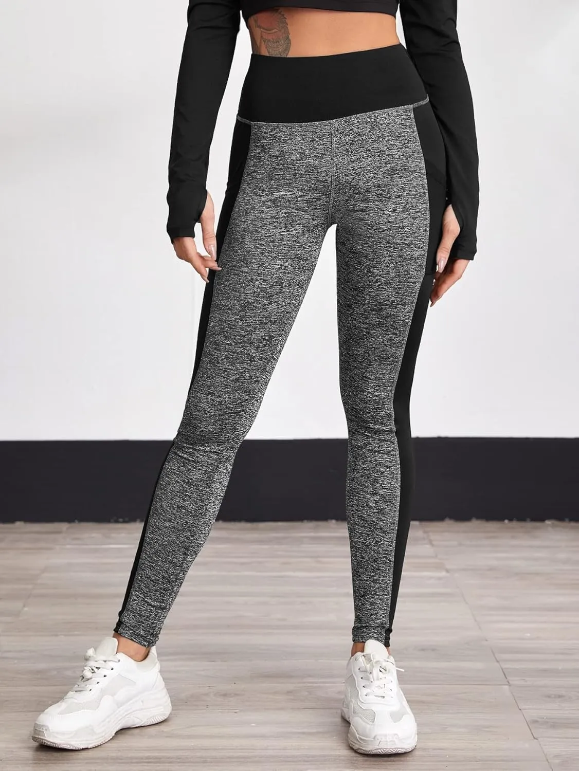 Floerns Women's Leopard Mesh High Waisted Tummy Control Squat Leggings with Pocket