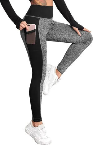 Floerns Women's Leopard Mesh High Waisted Tummy Control Squat Leggings with Pocket