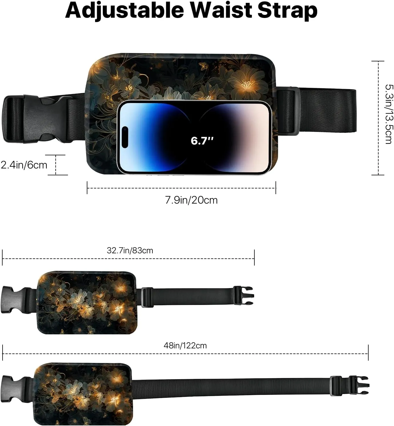 Floral Fanny Pack Travel Belt Bag Fashion Crossbody Bags for Women Waist Pack Lightweight with Adjustable Strap