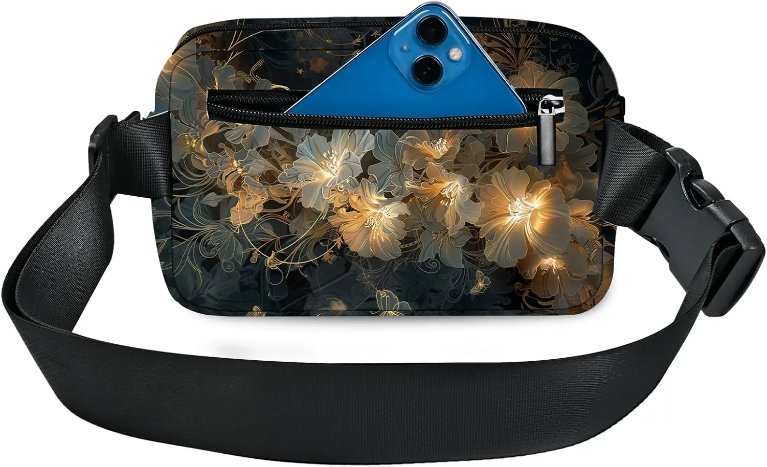 Floral Fanny Pack Travel Belt Bag Fashion Crossbody Bags for Women Waist Pack Lightweight with Adjustable Strap