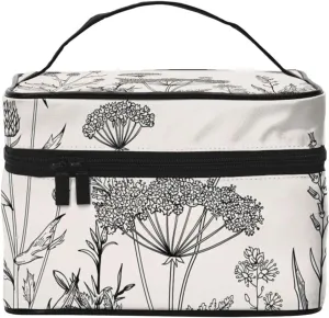 Floral Herbs Botanical Engraving Print Portable Travel Makeup Case Versatile Zipper for Makeup Bag Large Capacity Polyeste