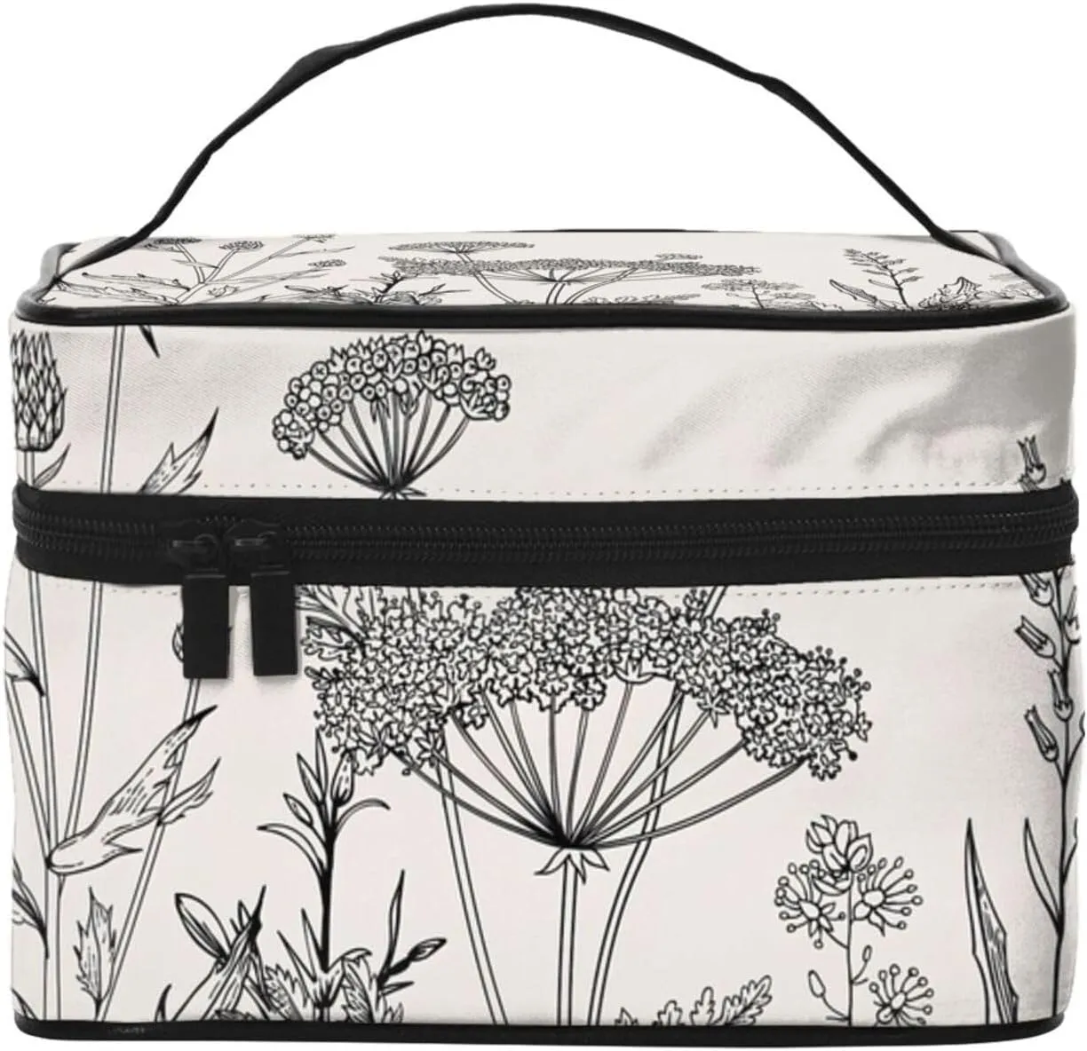 Floral Herbs Botanical Engraving Print Portable Travel Makeup Case Versatile Zipper for Makeup Bag Large Capacity Polyeste