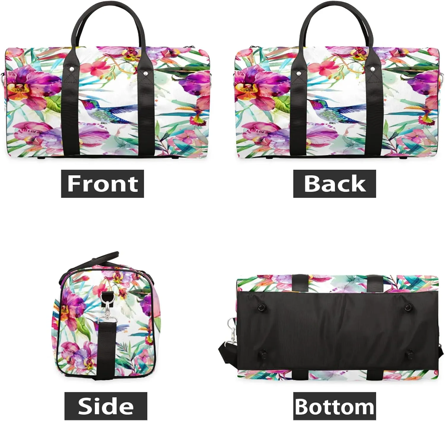 Floral Hummingbird Travel Bag for Men Women, Gym Duffle Bags for Travel, Carry On Luggage Bag, Weekender Overnight Workout Bags
