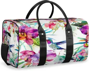 Floral Hummingbird Travel Bag for Men Women, Gym Duffle Bags for Travel, Carry On Luggage Bag, Weekender Overnight Workout Bags