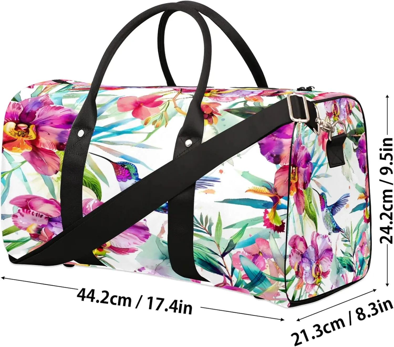 Floral Hummingbird Travel Bag for Men Women, Gym Duffle Bags for Travel, Carry On Luggage Bag, Weekender Overnight Workout Bags