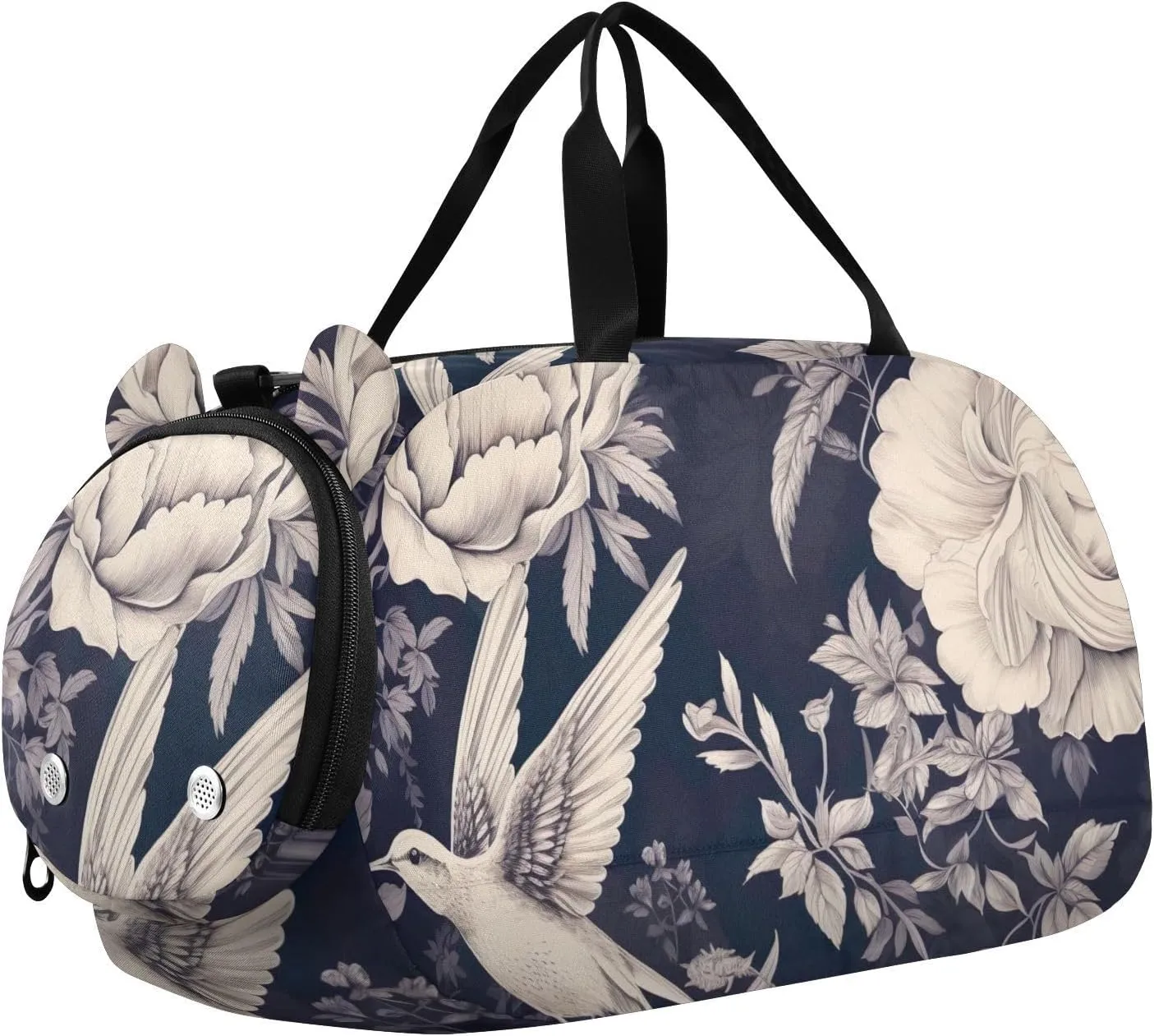 Floral Hummingbirds Duffle Bag for Girl, Sports Duffle Gym Bags with Shoe Compartment, Personalized Overnight Bag Travel Weekender for Kids