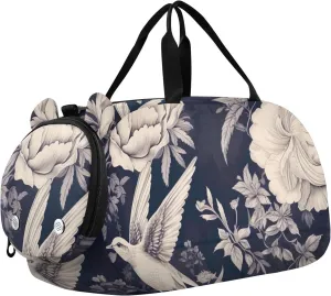 Floral Hummingbirds Duffle Bag for Girl, Sports Duffle Gym Bags with Shoe Compartment, Personalized Overnight Bag Travel Weekender for Kids