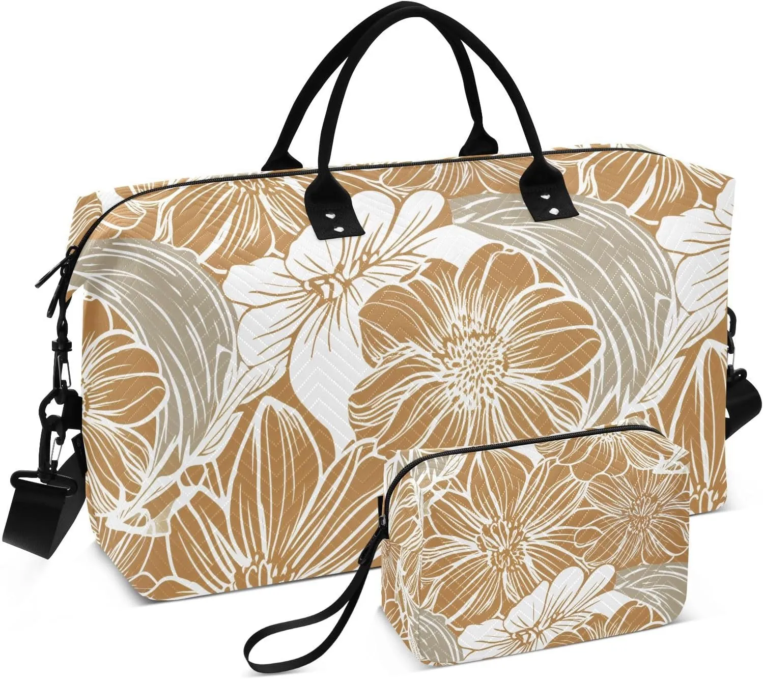 Floral Petal Lineart Sienna Sports Gym Bag for Women Men Travel Duffel Bag Weekend Overnight Carry on Bag with Toiletry Bag Workout Dance Bag for Swimming Yoga Workout Plane Hospital