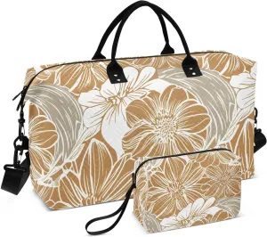 Floral Petal Lineart Sienna Sports Gym Bag for Women Men Travel Duffel Bag Weekend Overnight Carry on Bag with Toiletry Bag Workout Dance Bag for Swimming Yoga Workout Plane Hospital