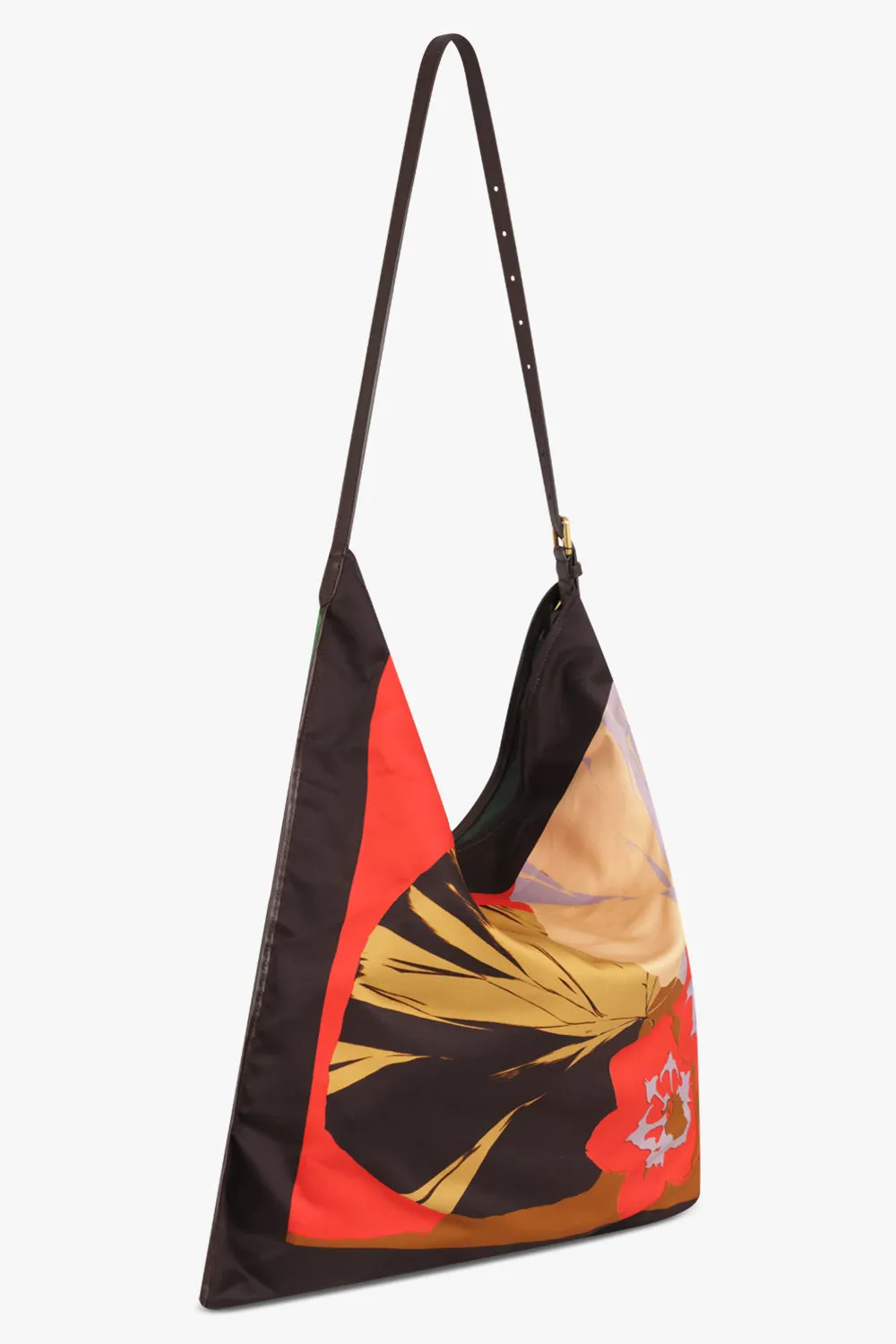 Floral Print Large Hobo Bag With Belt Strap | Brown/Red