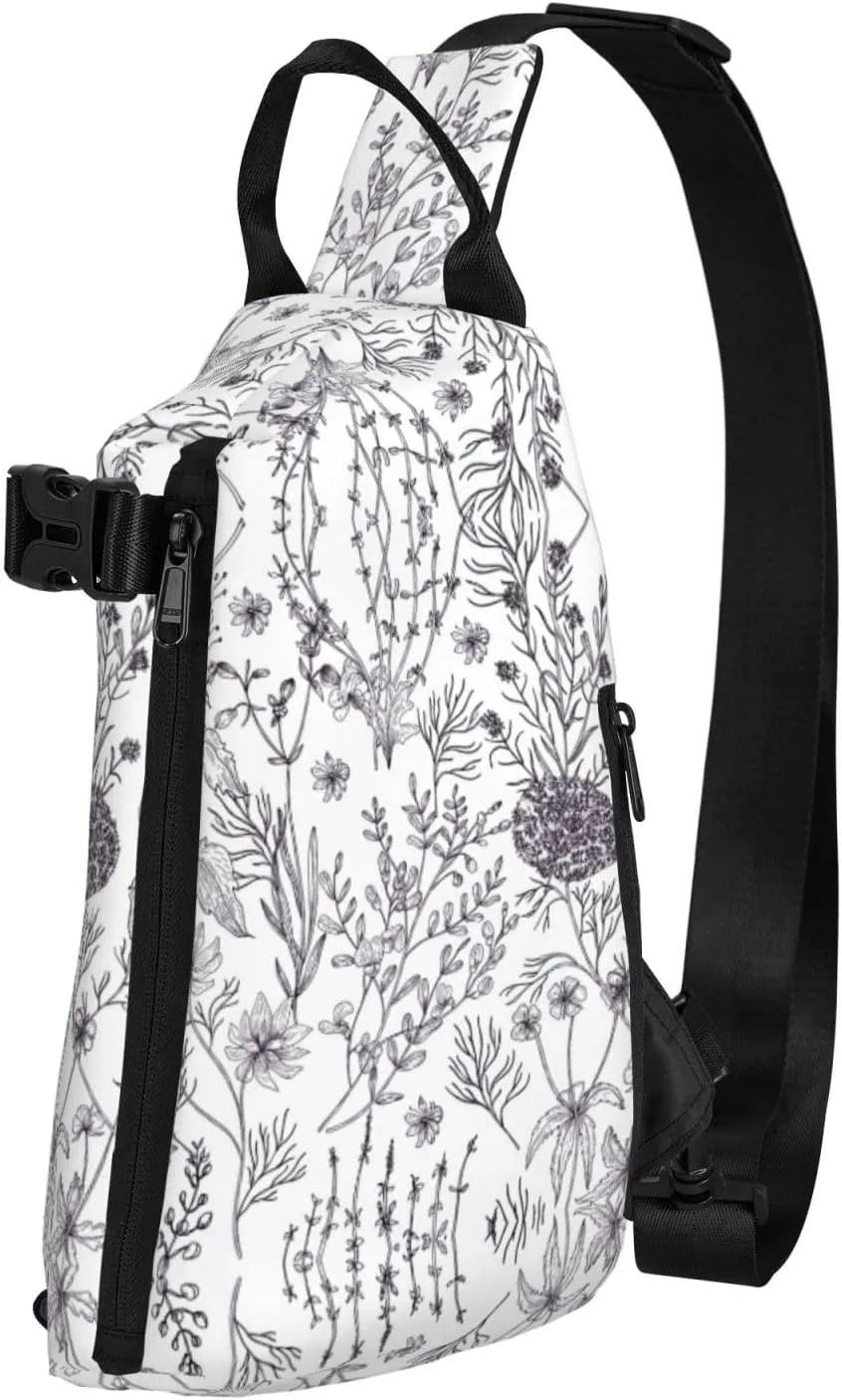 Flowering Herbs And Herbaceous Plants Print Trend Casual Crossbody Chest Bag Multipurpose Cross Body Shoulder Bag