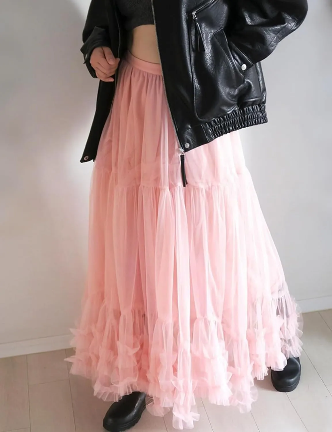 Flygo Women's Maxi Tulle Skirt Long Tiered A Line Mesh Tutu Fairy High Elastic Waist Pleated Layered Skirts