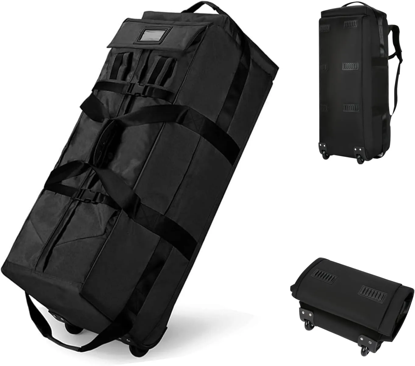 Foldable Duffel Backpack with Wheels.80L Rolling Duffle Bag Luggage Suitcase Outdoor Sports Carry On Garment Bags for Travel Camp (Black)