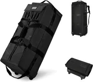 Foldable Duffel Backpack with Wheels.80L Rolling Duffle Bag Luggage Suitcase Outdoor Sports Carry On Garment Bags for Travel Camp (Black)