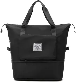 Foldable Travel Duffle Bag for Women Collapsible Cute Large Capacity Folding Waterproof Shoulder Bag Gym Yoga Fitness Workout Lightweight Foldable Dry & Wet Separation Tote Luggage Bags (Black)