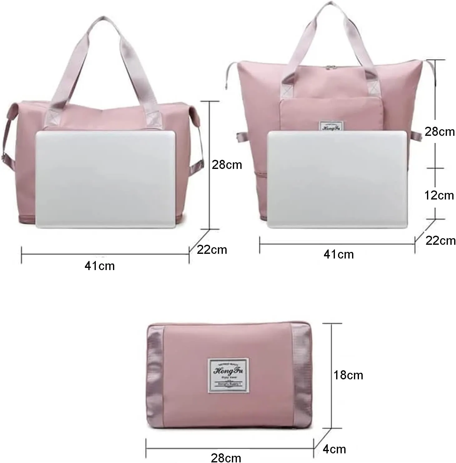 Foldable Travel Duffle Bag for Women Collapsible Cute Large Capacity Folding Waterproof Shoulder Bag Gym Yoga Fitness Workout Lightweight Foldable Dry & Wet Separation Tote Luggage Bags (Gray Pink)