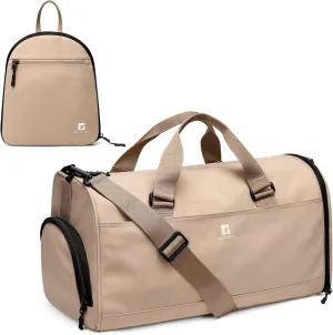 Foldaway Packable Travel Duffel Bag for Men Women, 30.6L Sport Gym Bag with Shoes Compartment Foldable Weekender Tote Bag (Khaki)
