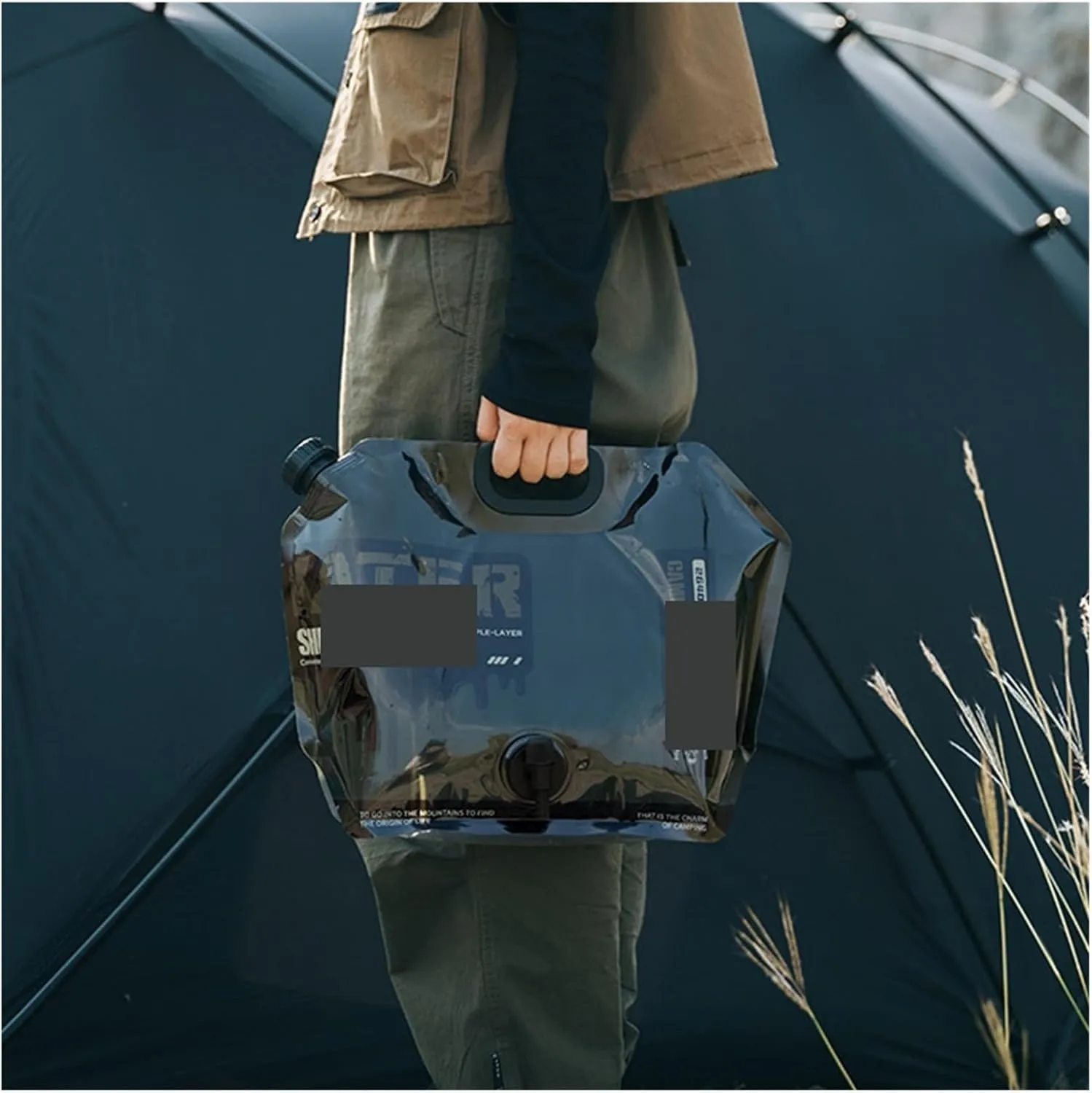 Folding Portable Bucket 8/10/12L Camping Container Folding Bucket No Leakage Large-Capacity Bag Collapsible Pouch with Faucet Outdoor (Color : Black-8L)