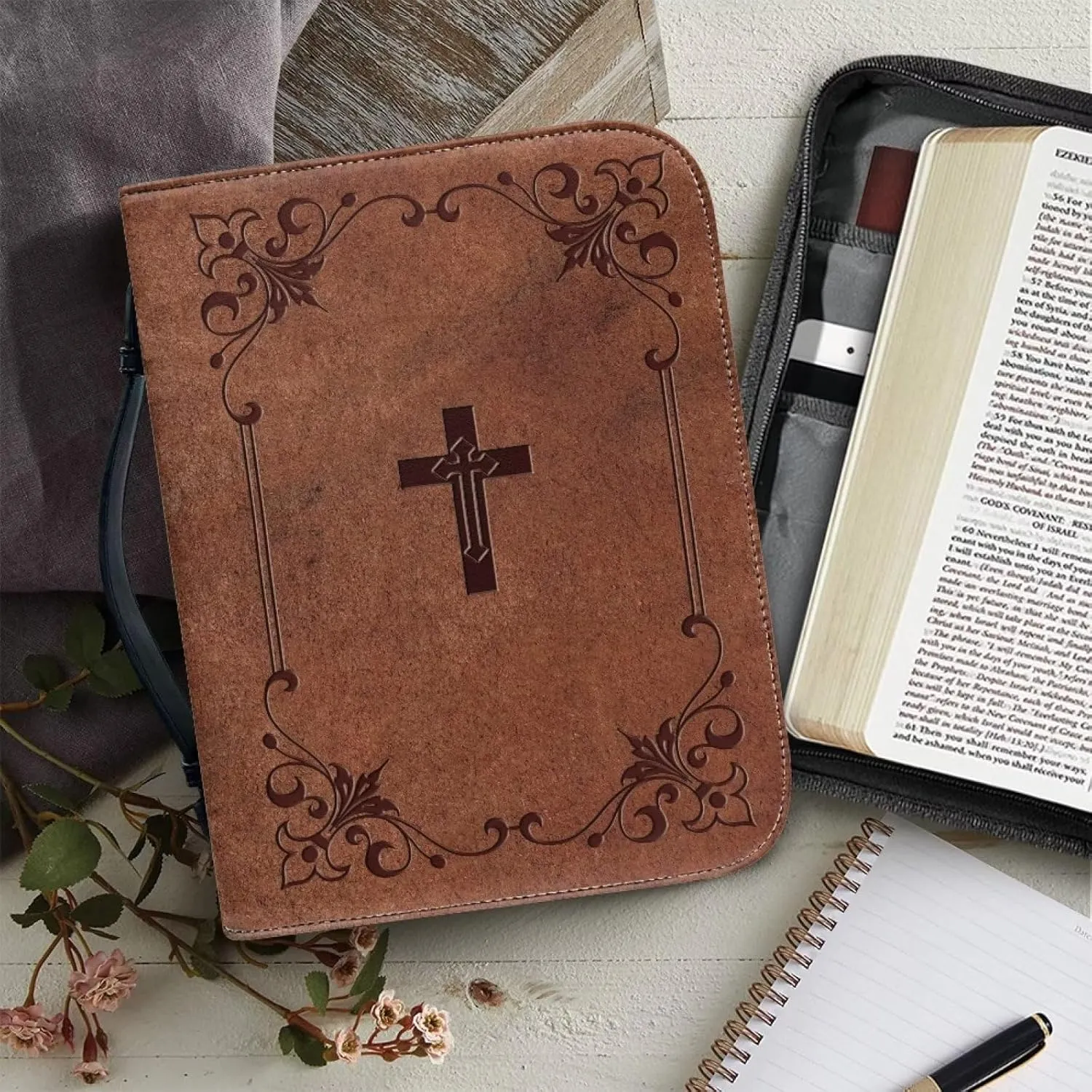 FOR U DESIGNS Christian Bible Bags for Men Women with Handle, Bible Carrying Case with Bookmark, Classic Bible Protective Church Bags Size 2XL