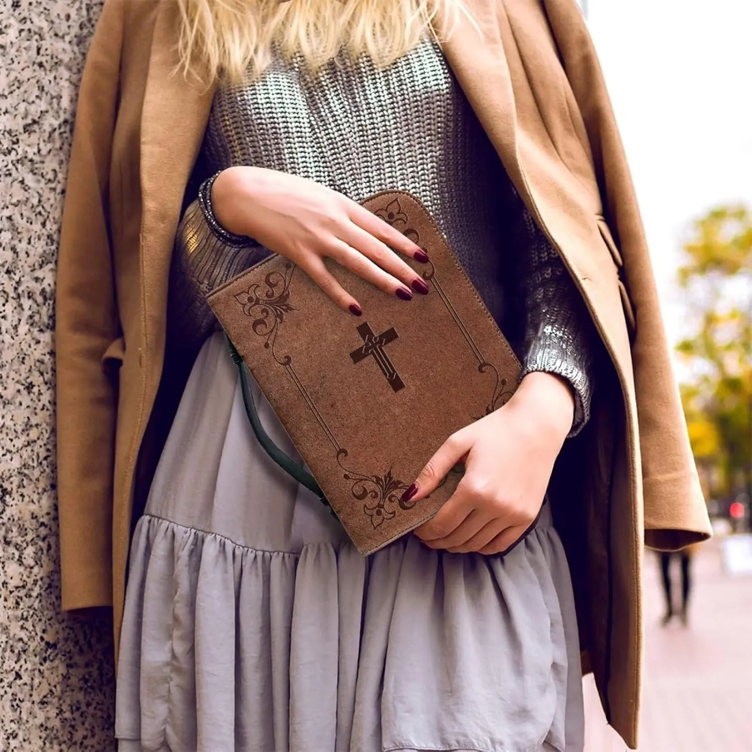 FOR U DESIGNS Christian Bible Bags for Men Women with Handle, Bible Carrying Case with Bookmark, Classic Bible Protective Church Bags Size 2XL