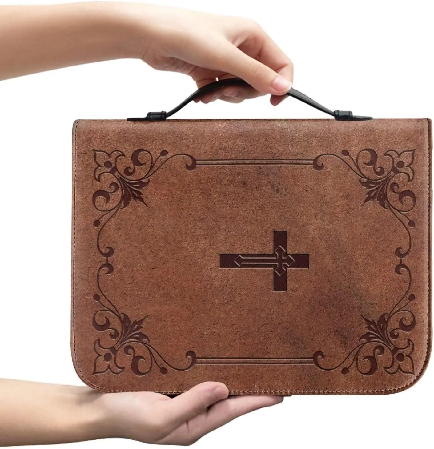 FOR U DESIGNS Christian Bible Bags for Men Women with Handle, Bible Carrying Case with Bookmark, Classic Bible Protective Church Bags Size 2XL