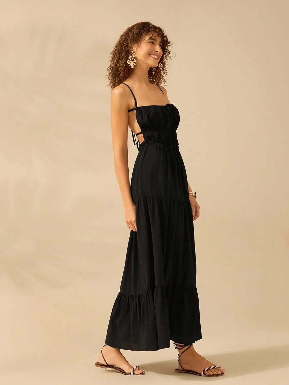 ForeMode Summer Deep V Neck Bohemian Women Mini Short Dress Backless Beach Boho Dress