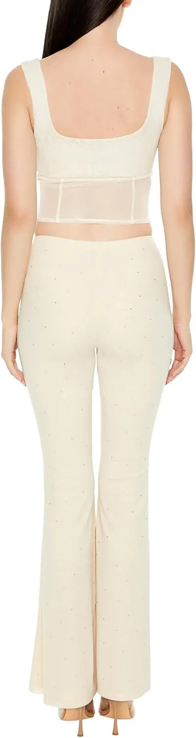 Forever 21 Women's Mesh Rhinestone Flare Pants
