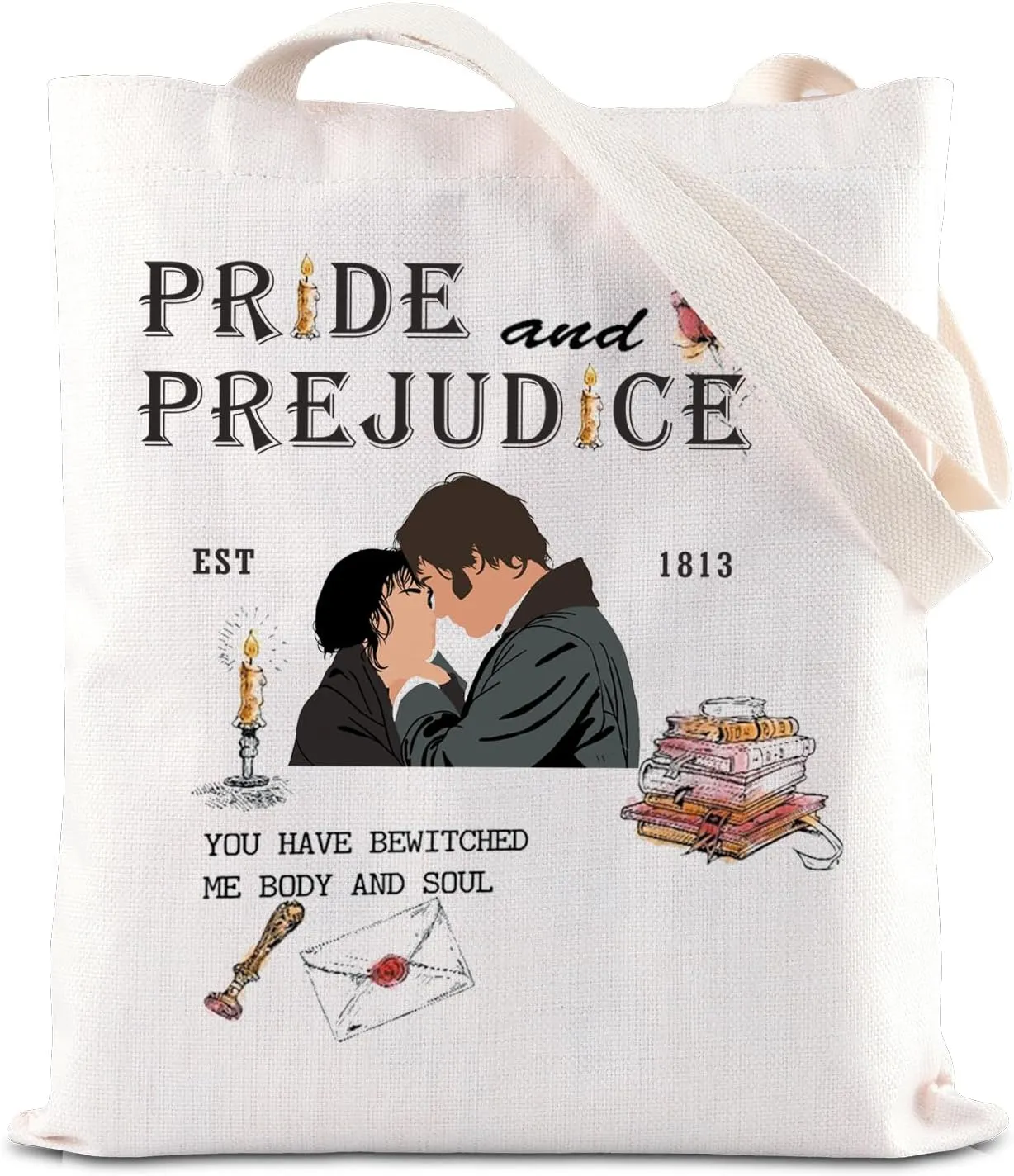 FOTAP Pride Prejudice Inspire Merch Pride Prejudice Book Lover Gift Pride Literary Book Handbag Elizabeth and Darcy Gift