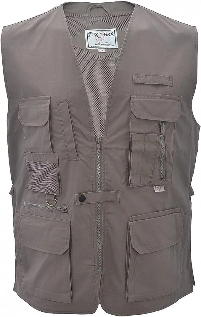 Foxfire Men's Utility Hiking Safari Vest for Travel, Photo, and Outdoor Wear with Pockets, Cotton