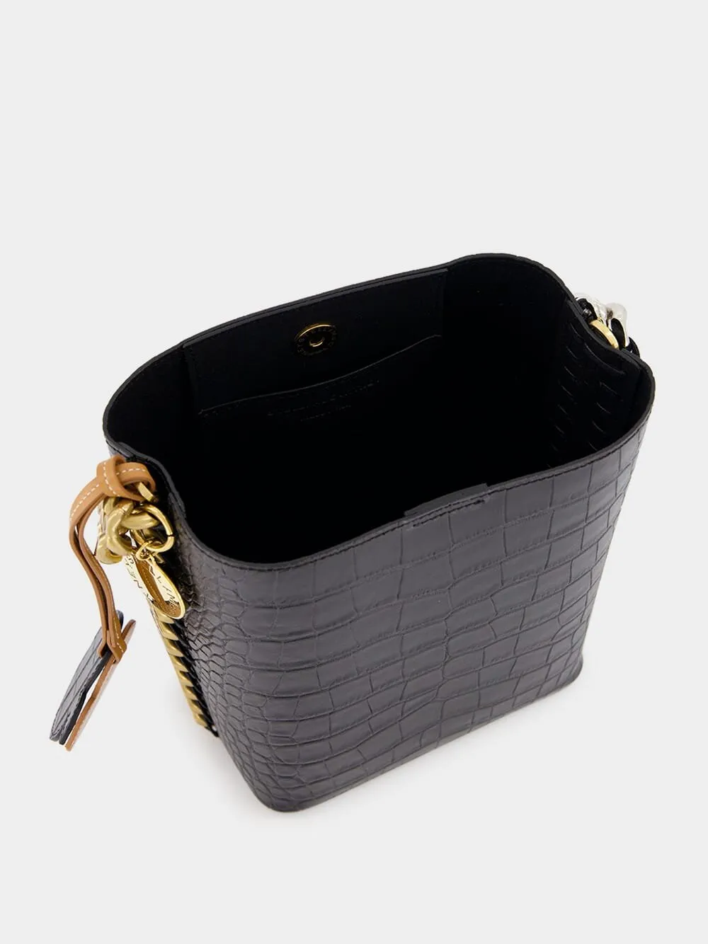 Frayme Croc-Effect Embossed Black Bucket Bag