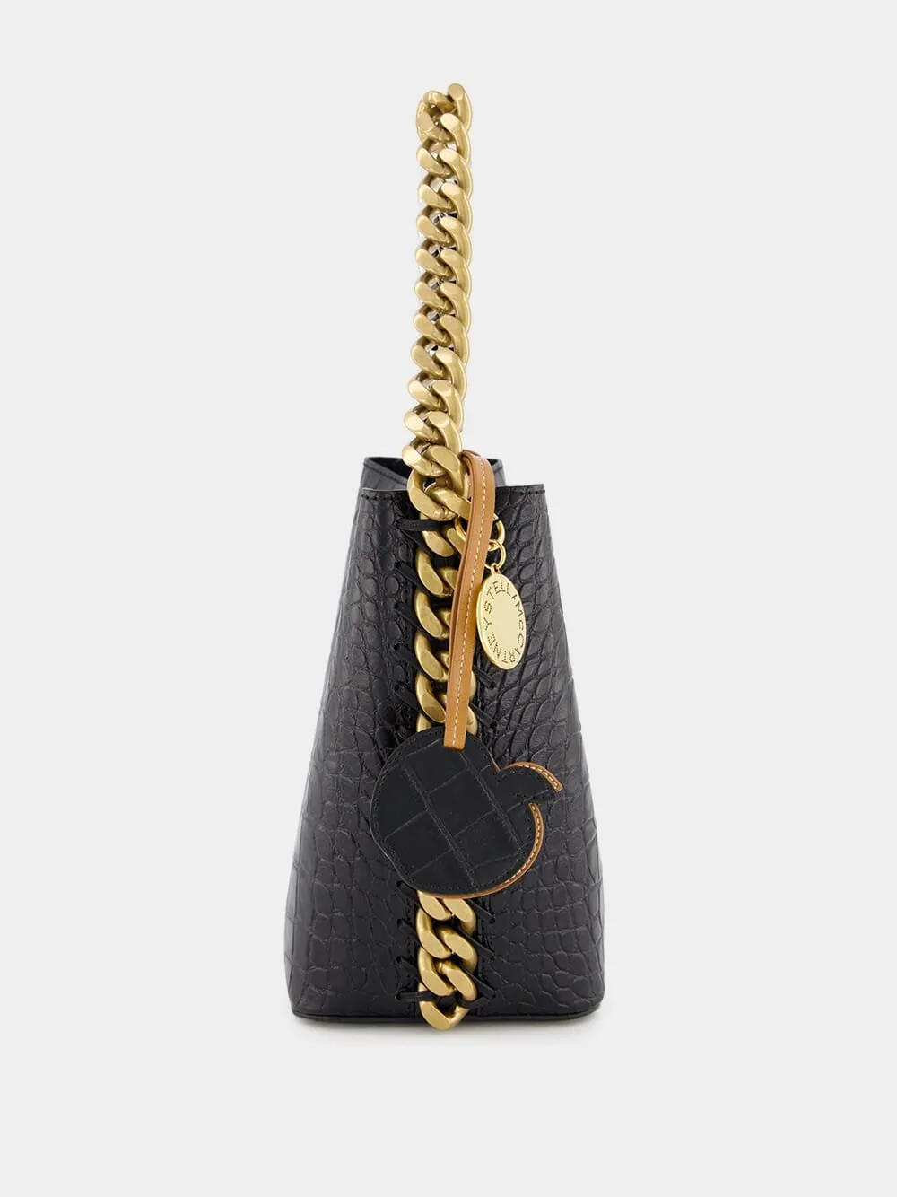 Frayme Croc-Effect Embossed Black Bucket Bag