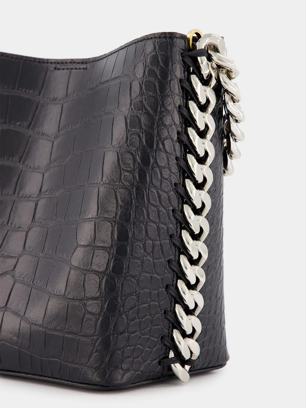 Frayme Croc-Effect Embossed Black Bucket Bag