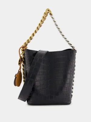 Frayme Croc-Effect Embossed Black Bucket Bag