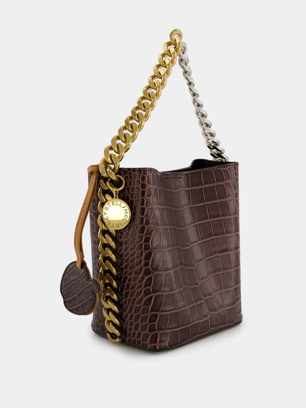 Frayme Croc-Effect Embossed Brown Bucket Bag