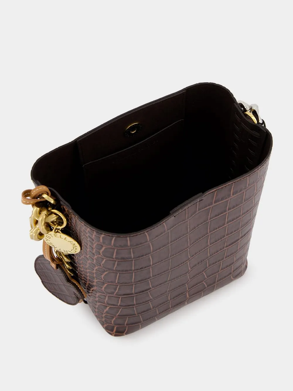 Frayme Croc-Effect Embossed Brown Bucket Bag