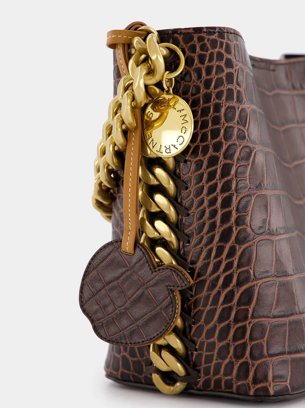 Frayme Croc-Effect Embossed Brown Bucket Bag
