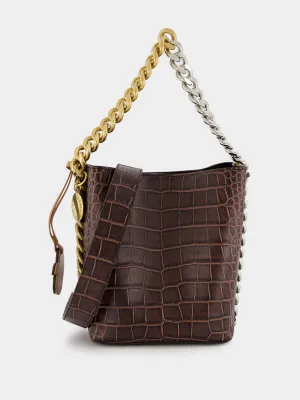Frayme Croc-Effect Embossed Brown Bucket Bag