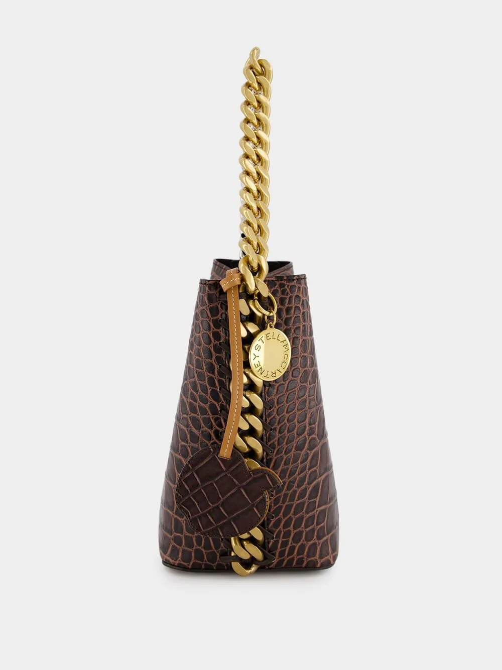 Frayme Croc-Effect Embossed Brown Bucket Bag