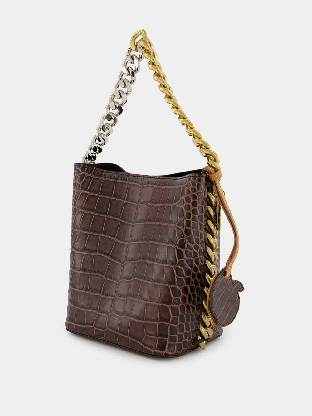 Frayme Croc-Effect Embossed Brown Bucket Bag
